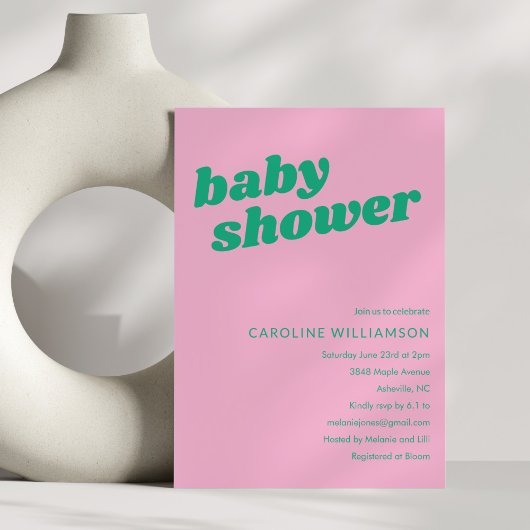 Invitation Modern Cute Trendy Pink Green Retro Baby Shower