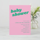 Invitation Modern Cute Trendy Pink Green Retro Baby Shower (Debout devant)