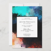 Invitation Modern Dark Abstract Paint Splatters Birthday (Devant)