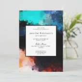 Invitation Modern Dark Abstract Paint Splatters Birthday (Debout devant)