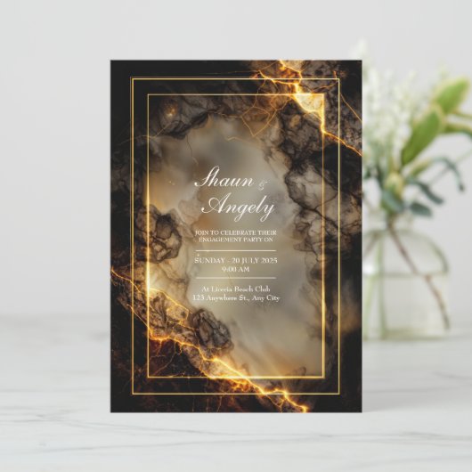 Invitation Modern Dark Slate Molten Gilded Kintsugi Wedding (Debout devant)