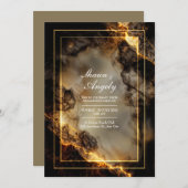 Invitation Modern Dark Slate Molten Gilded Kintsugi Wedding (Devant / Derrière)