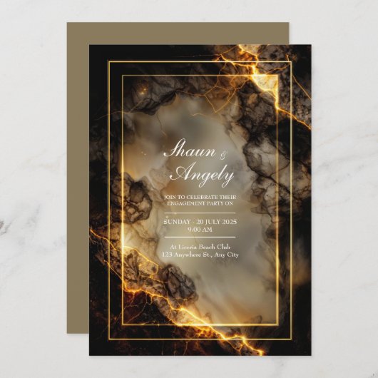 Invitation Modern Dark Slate Molten Gilded Kintsugi Wedding (Devant / Derrière)