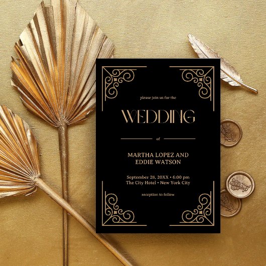 Invitation Modern Deco | Elegant Black and Gold Wedding