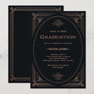 Invitation Modern Deco Faux Rose Or et Noir Diplôme