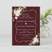 Invitation Modern Deep Burgundy White Ivory Flowers Wedding (Debout devant)