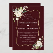 Invitation Modern Deep Burgundy White Ivory Flowers Wedding (Devant / Derrière)