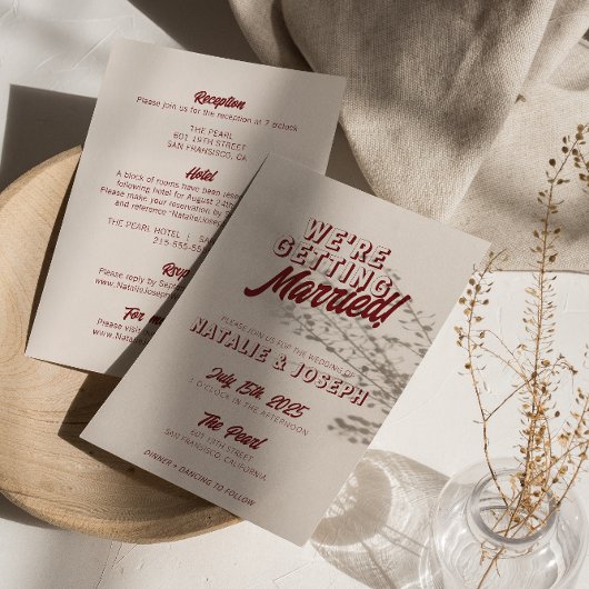 Invitation Modern Deep Red Retro Bold All In One Wedding