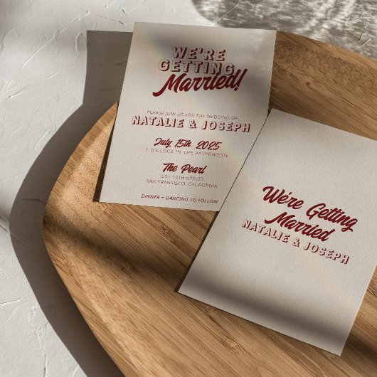 Invitation Modern Deep Red Retro Bold Funky Unique Wedding