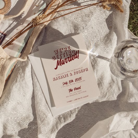 Invitation Modern Deep Red Retro Bold Funky Unique Wedding