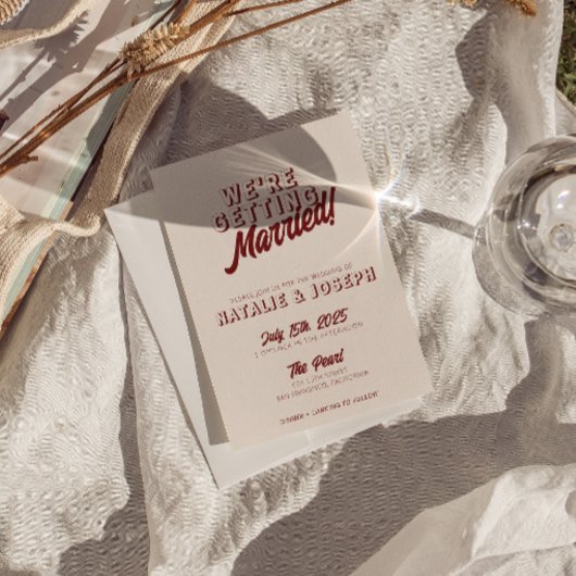 Invitation Modern Deep Red Retro Bold Unique QR Code Wedding