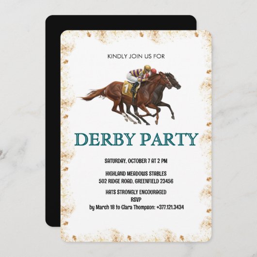 Invitation Modern Derby Horse Racing Party Invite (Devant / Derrière)