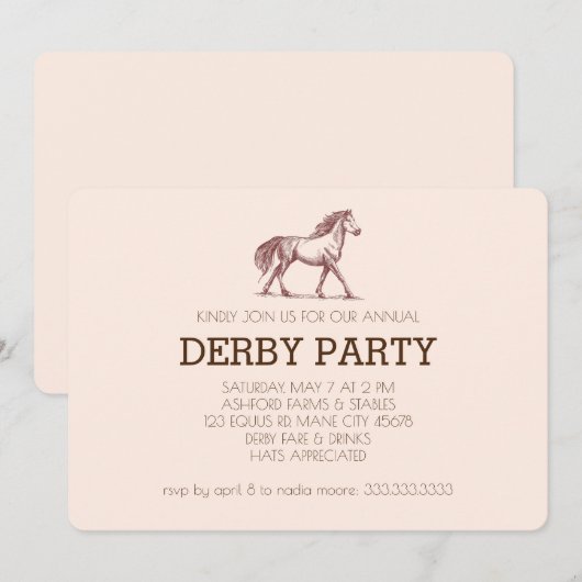 Invitation Modern Derby Party de course de chevaux Équestre  (Devant / Derrière)