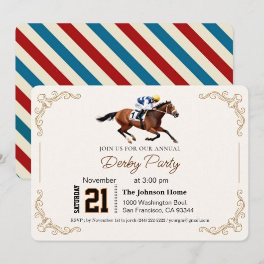 Invitation Modern Derby Party Équestre (Devant / Derrière)