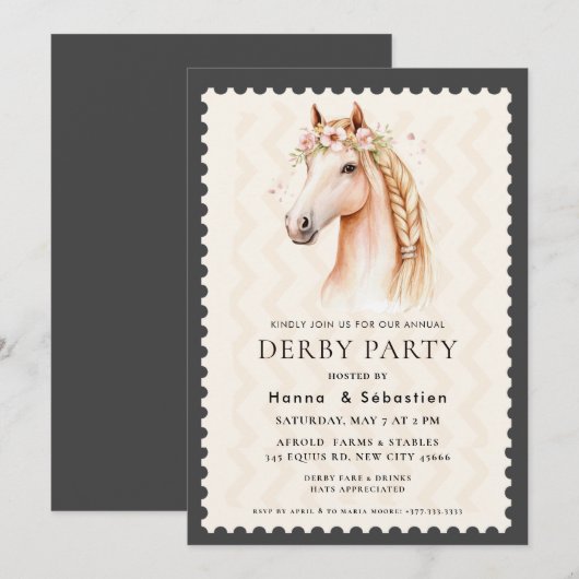 Invitation Modern Derby Party Équestre (Devant / Derrière)
