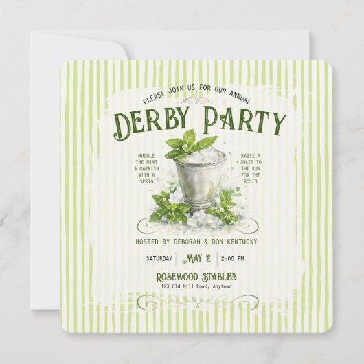 Invitation Modern Derby Party Watercolor Mint Julep Elegant (Devant)