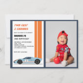 Invitation Modern Deux Fast Race Car Boy 2nd Birthday Poto (Devant)