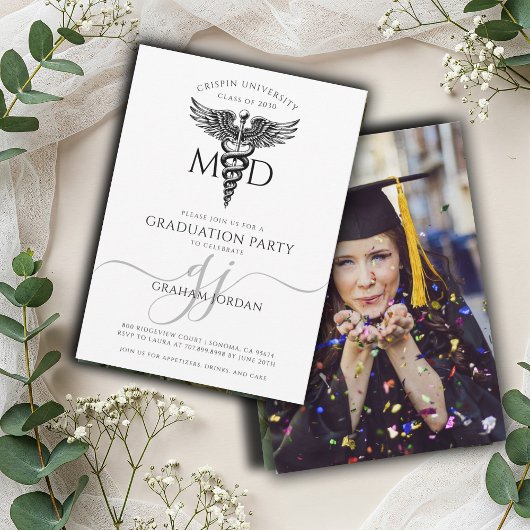 Invitation Modern Doctor Photo Graduation Party 