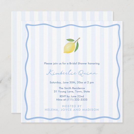 Invitation Modern Doodles And Stripes Lemon Bridal Shower (Devant / Derrière)