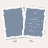 Invitation Modern Dusty Blue Cross Boy Confirmation