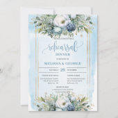 Invitation Modern Dusty Blue Gold Glitter Rehearsal Dinner (Devant)