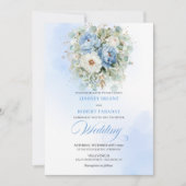Invitation Modern Dusty Blue Peony Gold Frame Wedding Invites (Devant)
