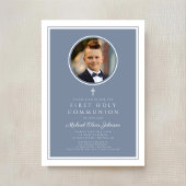 Invitation Modern Dusty Blue Photo Boy First Communion