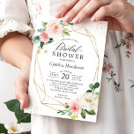 Invitation Modern Elegance Blush Pink Floral Bridal Shower<br><div class="desc">Make your bridal shower an elegant affair with this beautiful blush floral and gold geometric invitation. The simple yet sophisticated design features a stunning bouquet of flowers paired with a geometric border, creating a perfect balance of classic and modern styles. With Zazzle's design tool, you can customize this template to...</div>