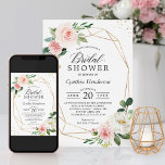 Invitation Modern Elegance Blush Pink Floral Bridal Shower<br><div class="desc">Make your bridal shower an elegant affair with this beautiful blush floral and gold geometric invitation. The simple yet sophisticated design features a stunning bouquet of flowers paired with a geometric border, creating a perfect balance of classic and modern styles. With Zazzle's design tool, you can customize this template to...</div>