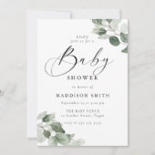 Invitation Modern Elegance Green Leaves Baby Shower (Devant)