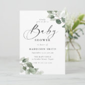 Invitation Modern Elegance Green Leaves Baby Shower (Debout devant)