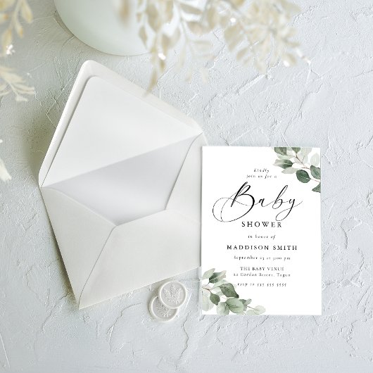 Invitation Modern Elegance Green Leaves Baby Shower