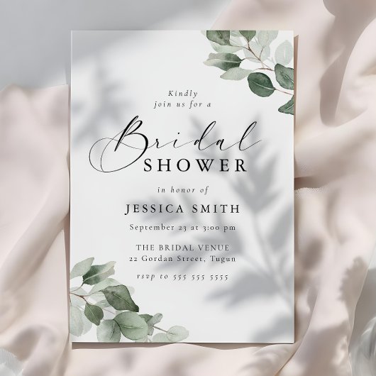 Invitation Modern Elegance Green Leaves Bridal Shower