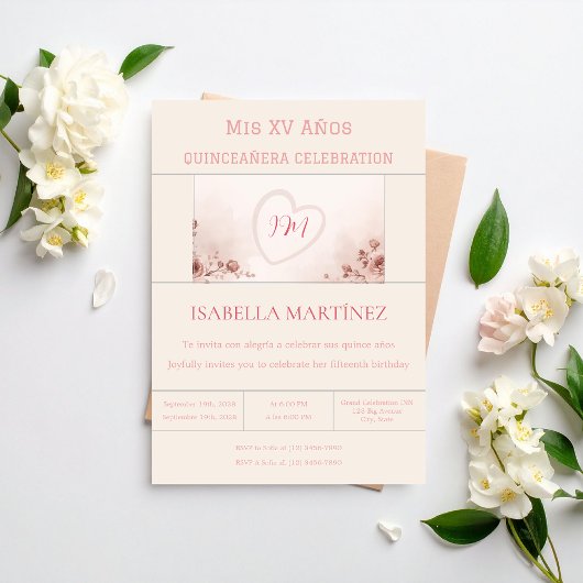 Invitation Modern Elegant Bilingual Quinceanera Birthday