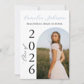 Invitation Modern Elegant Blue Bow Arch Photo Graduation (Devant)