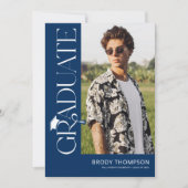 Invitation Modern Elegant Blue & White 3 Photo Graduation (Devant)