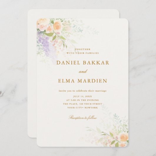 Invitation Modern Elegant Boho Wildflower Wedding (Devant / Derrière)