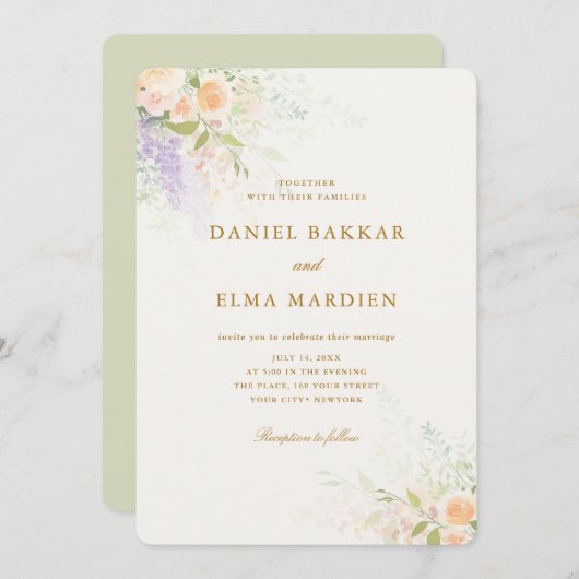 Invitation Modern Elegant Boho Wildflower Wedding (Devant / Derrière)
