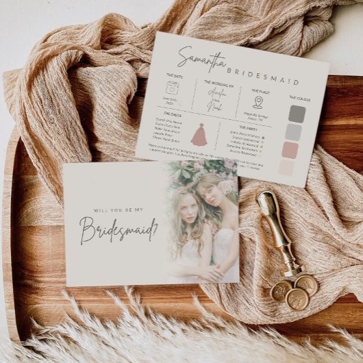 Invitation Modern Elegant Bridesmaid Photo Information Card