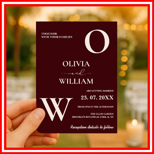 Invitation Modern Elegant Burgundy Wedding