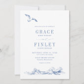 Invitation Modern Elegant Coastal Chic Blue Wedding (Devant)