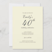 Invitation Modern Elegant Cream 40th Birthday Party (Devant)