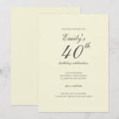 Invitation Modern Elegant Cream 40th Birthday Party (Devant / Derrière)