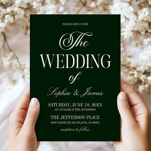Invitation Modern Elegant Dark Deep Green Ivory Wedding