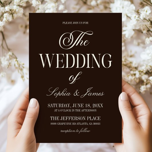 Invitation Modern Elegant Dark Expresso Brown Ivory Wedding