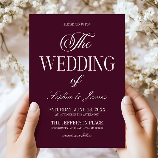 Invitation Modern Elegant Dark Wine Purple Ivory Wedding