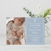 Invitation Modern Elegant Dusty Blue Photo Baptism (Debout devant)