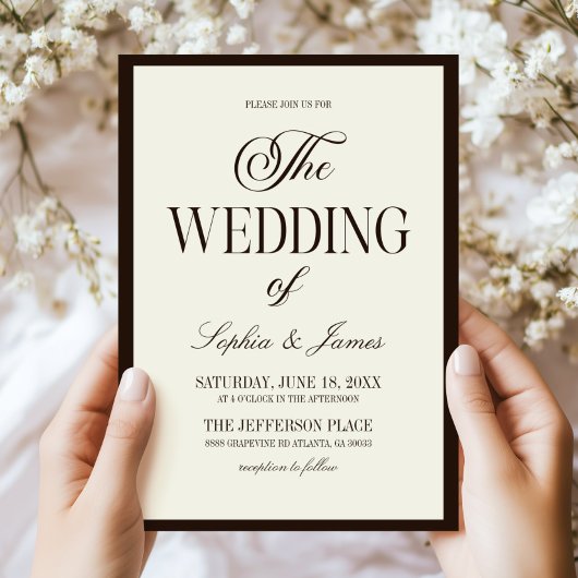 Invitation Modern Elegant Expresso Brown Ivory Wedding