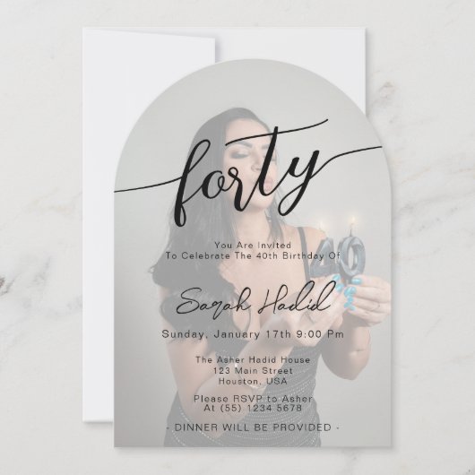 Invitation Modern Elegant Forty 40th Birthday Party Photo (Devant)