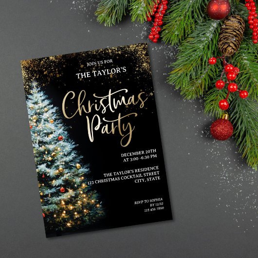 Invitation Modern Elegant Glitter Christmas Tree Party